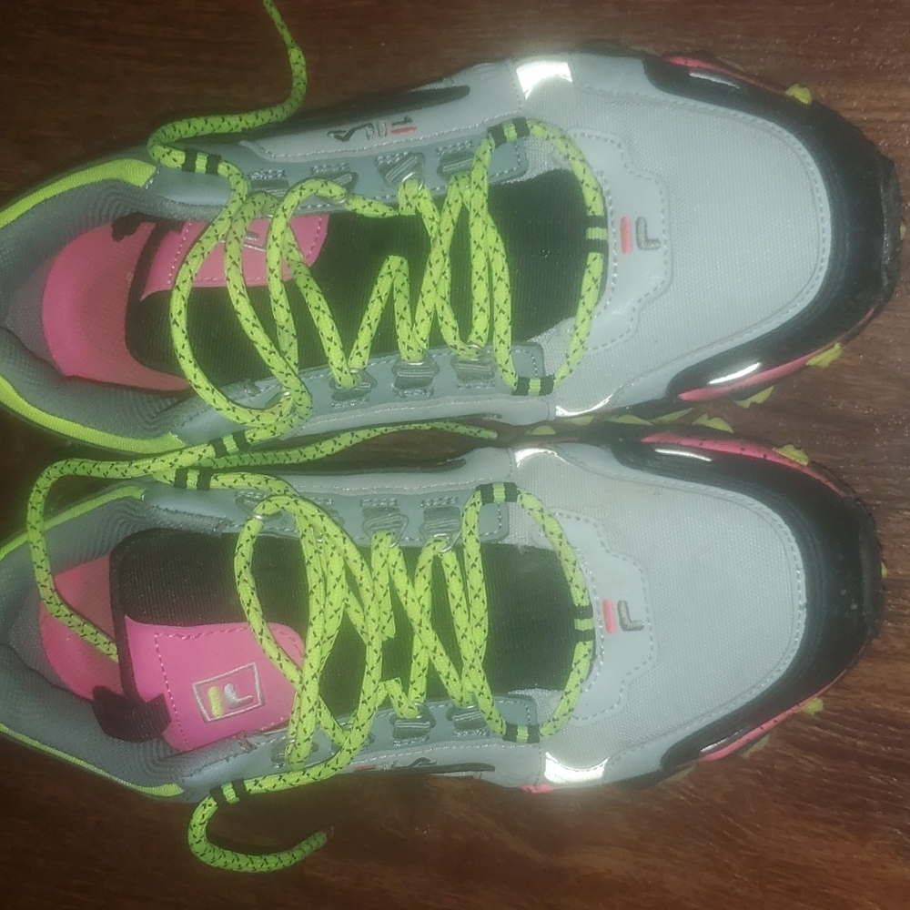 pink and lime green fila